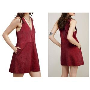 R.Vivimos Women's Fall Faux Suede Vintage V Neck Sleeveless Overall Dress with P